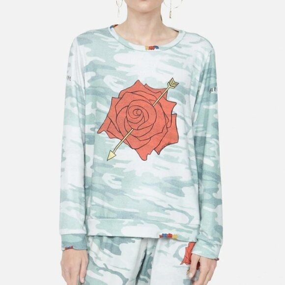 Lauren Moshi | Simone Love More Rose Camo Crew Neck Pullover Sweatshirt Size L - Picture 2 of 11
